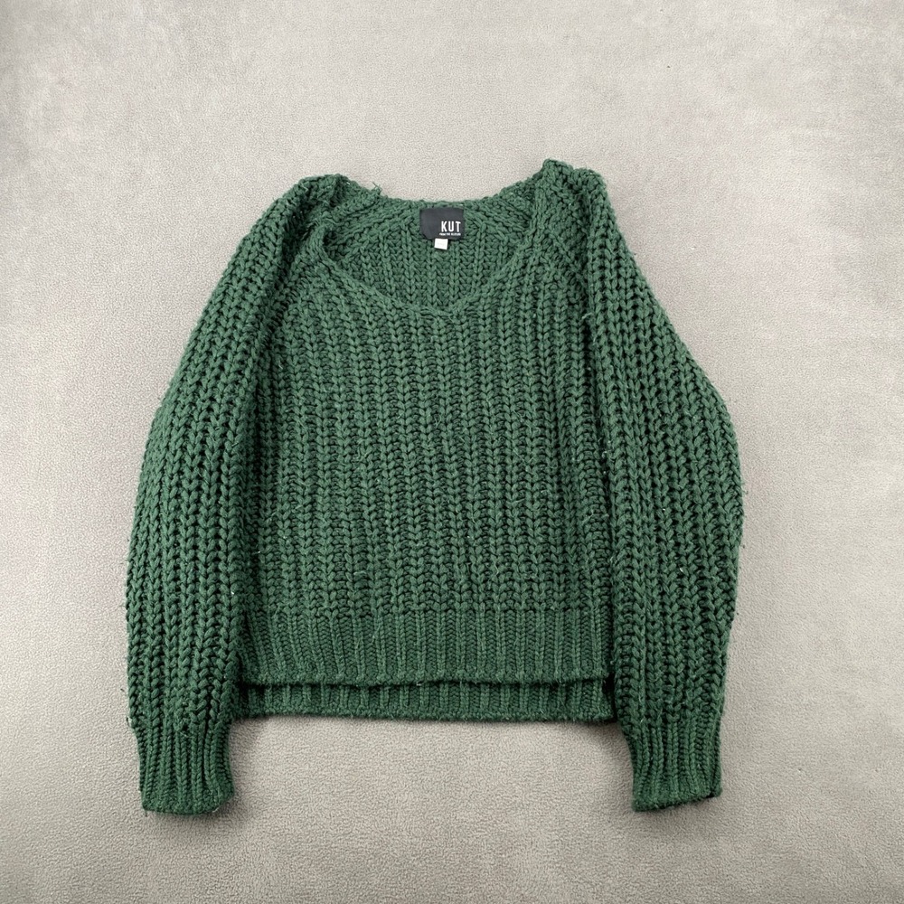 KUT from the Kloth Green V-Neck Chunky Knit Wool Blend Sweater KS11501 Mens M
